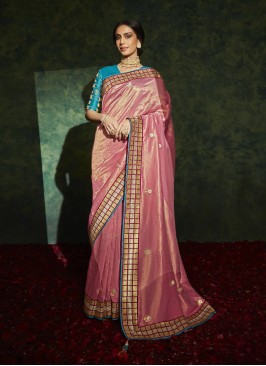 Pink Color Silk Wedding Wear Saree