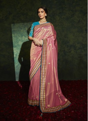 Pink Color Silk Wedding Wear Saree