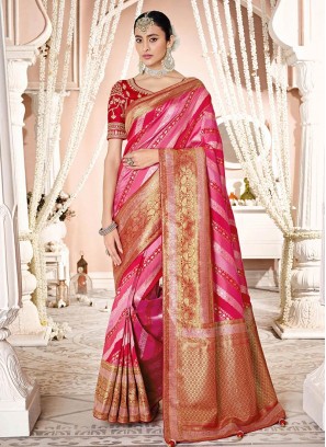 Pink Color Silk Weoven Dazzling Saree