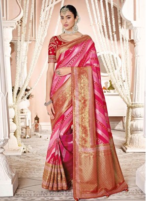 Pink Color Silk Weoven Dazzling Saree