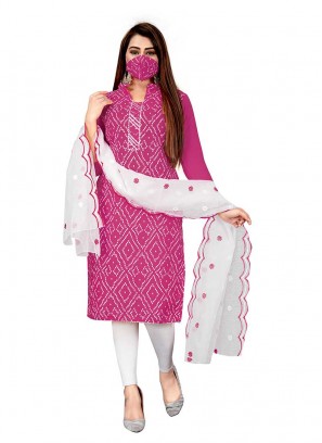 Pink Color Slub Cotton Bandhni Salwar Suit