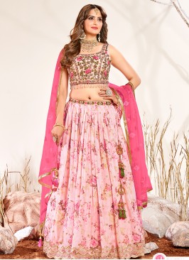 Pink Color Thread Work Lehenga Choli