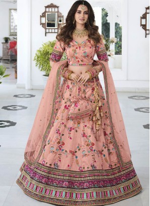 Pink Color Thread Work Lehenga For Wedding