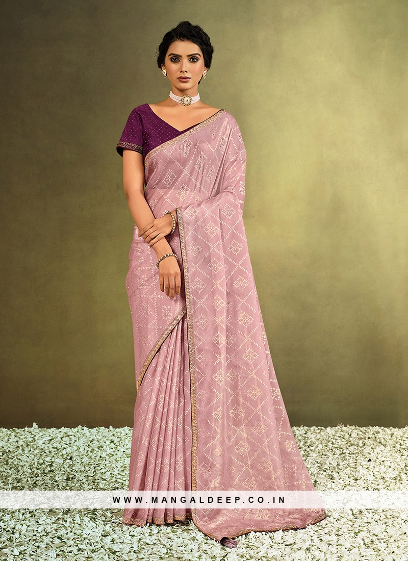 Pink Color Tissue Printed Saree