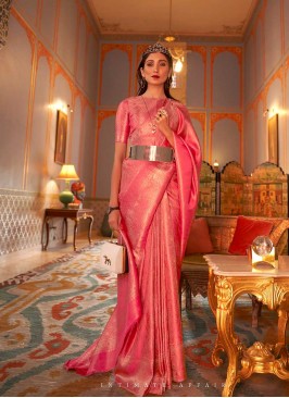 Pink Color Two Tone Weaving Silk Saree