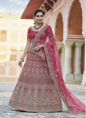 Pink Color Velvet Bridal Lehenga