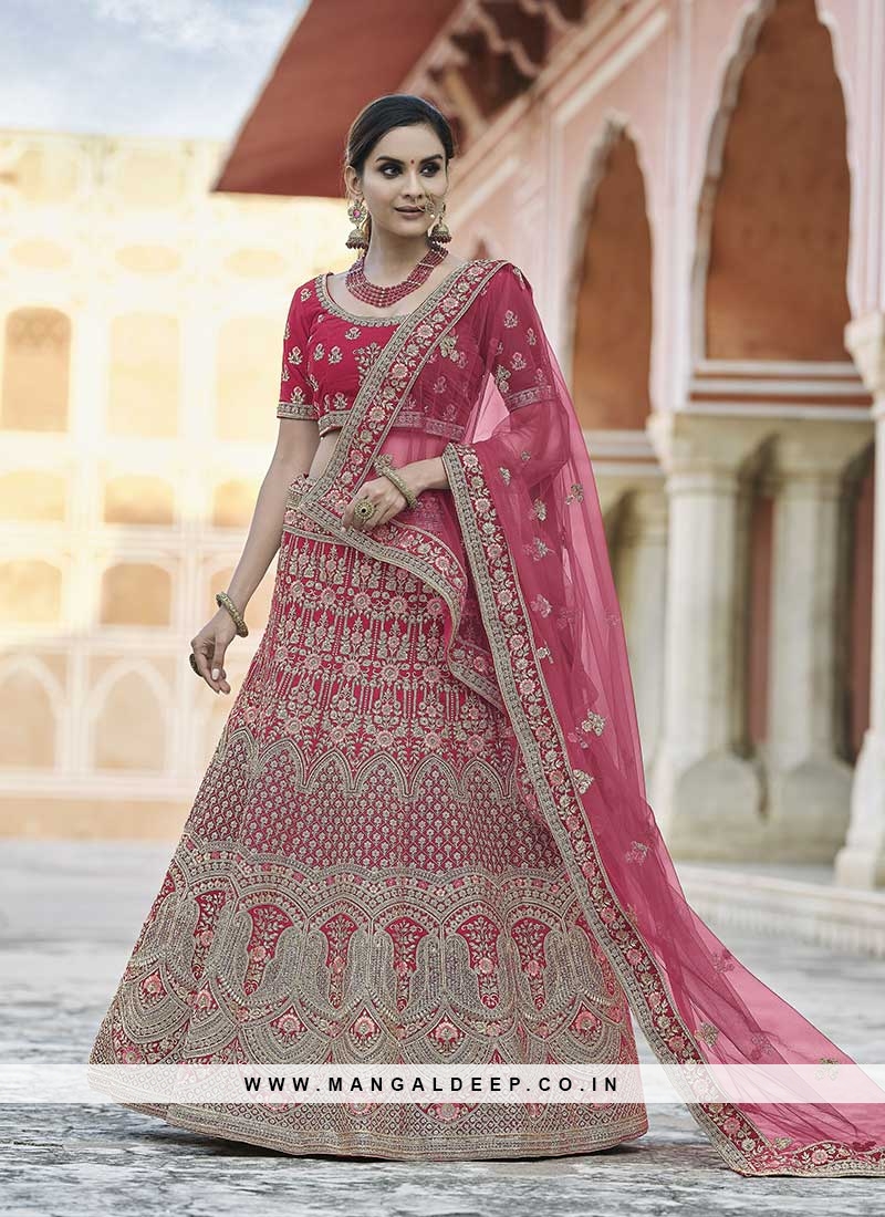 Pink Color Velvet Bridal Lehenga