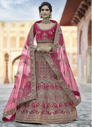 Pink Color Velvet Hand Work Lehenga