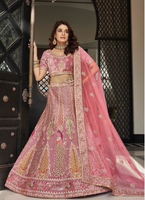 Pink Color Velvet Sequins Embroidered Lehenga