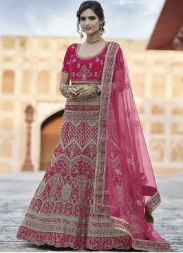Pink Color Velvet Wedding Lehenga Choli