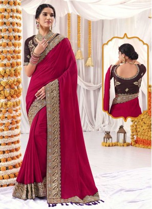 Pink Color Vichitra Silk Party Wear Saree