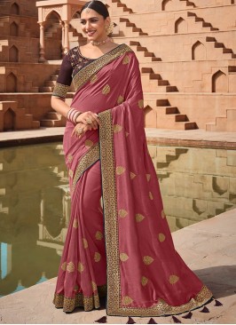 Pink Color Vichitra Silk Saree