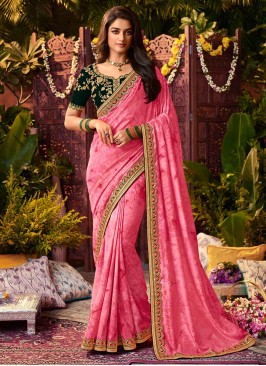 Pink Color Vichitra tie Zari Work Saree