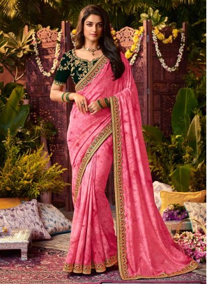 Pink Color Vichitra tie Zari Work Saree