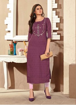 Pink Color Viscose Embroidery Kurti