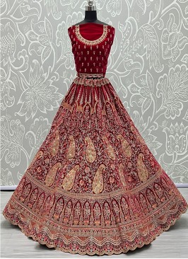 Pink Color Zari Work Lehenga For Bride