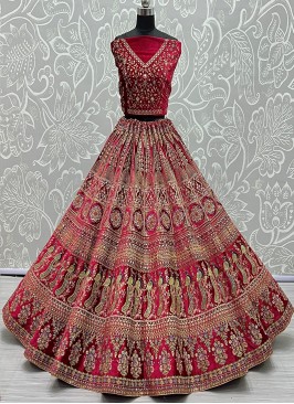 Pink Color Zari Work Lehenga For Bride