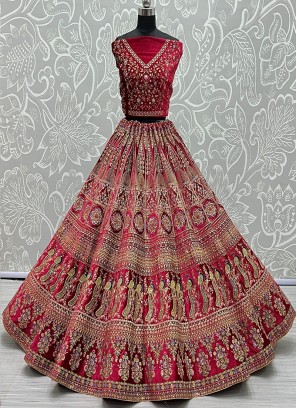 Pink Color Zari Work Lehenga For Bride