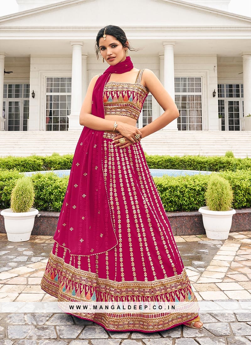 Georgette Lehenga Choli with Embroidered in Lavender - LC6398