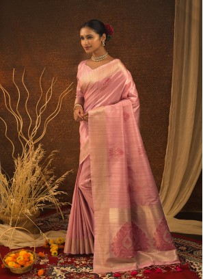 Pink Colour Mulberry Silk Embroidery Work Saree