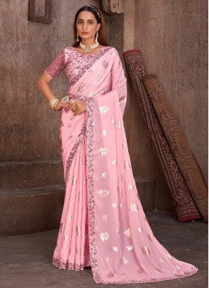 Pink Cord Foil Classic Saree