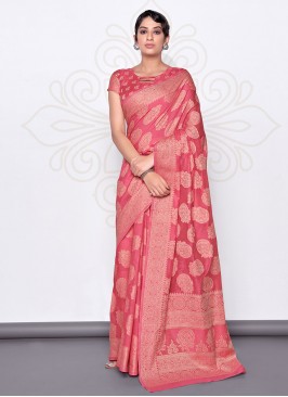 Pink Cotton Casual Saree