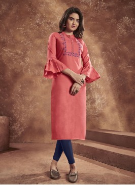 Pink Cotton Party Wear Kurti