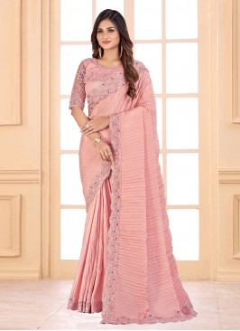 Pink Crepe Silk Resham Classic Saree