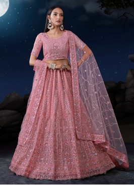 Pink Dori Work Net A Line Lehenga Choli