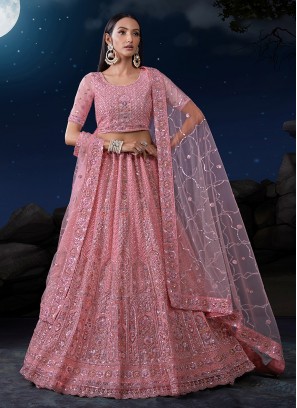 Pink Dori Work Net A Line Lehenga Choli