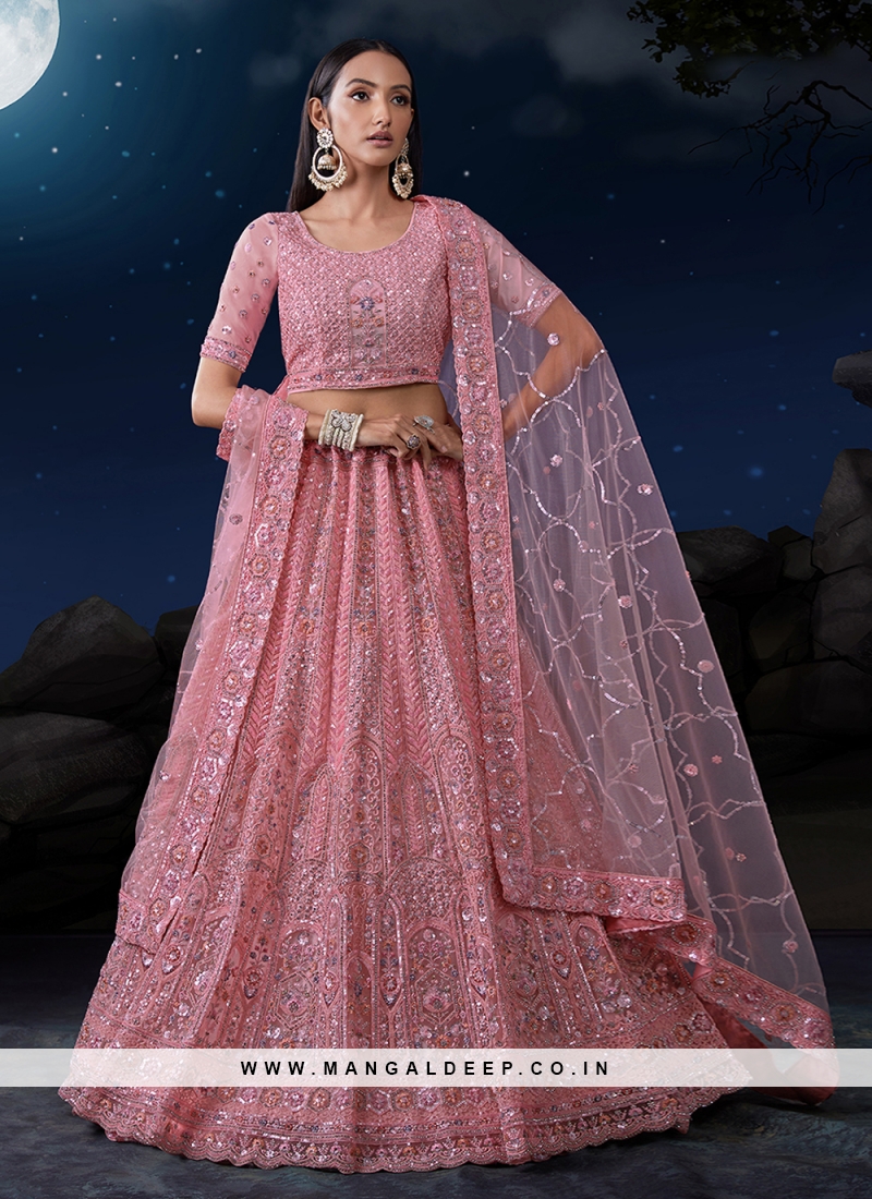 Pink Dori Work Net A Line Lehenga Choli