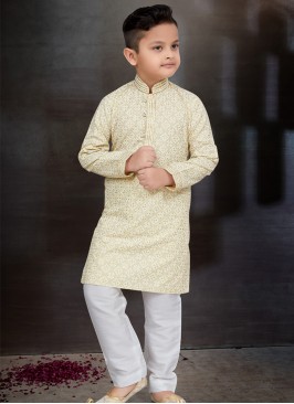 Light Gold Elegance Boys' Kurta and Trouser Set.