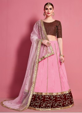 Pink Embroidered A Line Lehenga Choli