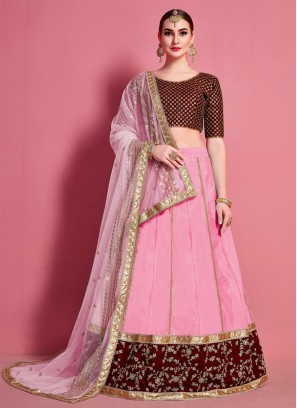 Pink Embroidered A Line Lehenga Choli