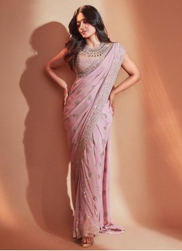 Pink Embroidered Casual Classic Saree