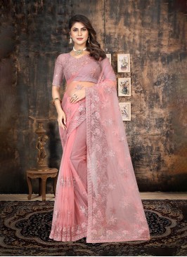 Pink Embroidered Ceremonial Classic Saree