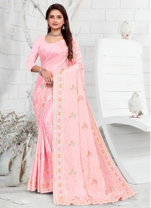 Pink Embroidered Contemporary Saree