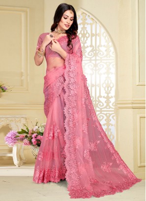 Pink Embroidered Festival Contemporary Saree