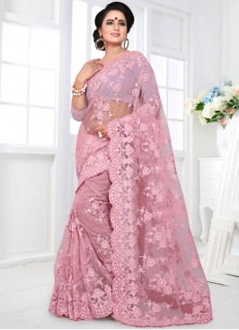 Pink Embroidered Festival Designer Saree