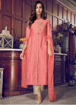 Pink Embroidered Festival Pant Style Suit