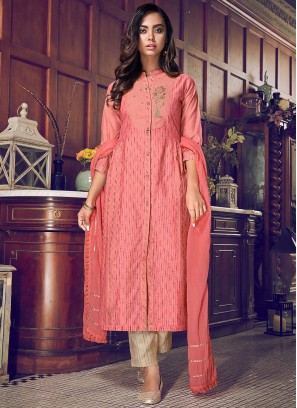 Pink Embroidered Festival Pant Style Suit