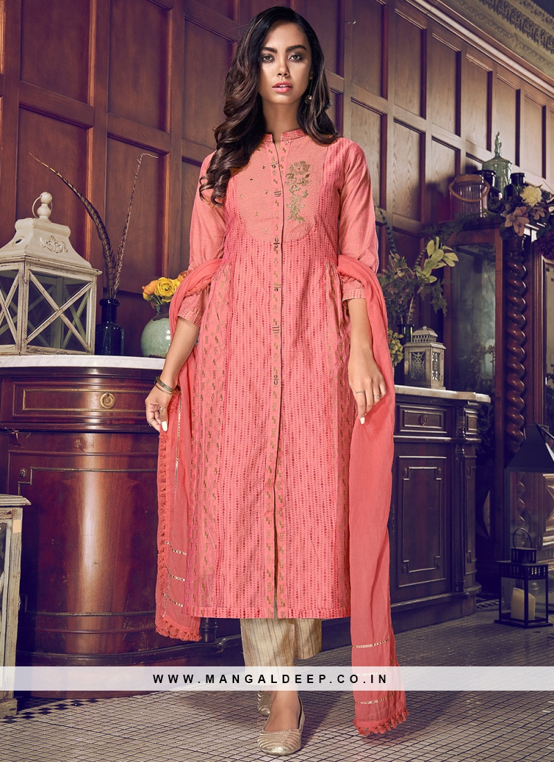 Pink Embroidered Festival Pant Style Suit