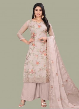 Pink Embroidered Organza Salwar Suit