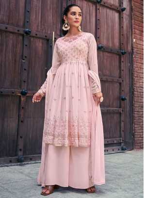 Pink Embroidered Palazzo Salwar Kameez