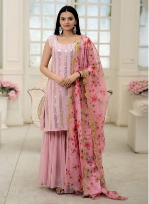 Pink Embroidered Reception Readymade Suit