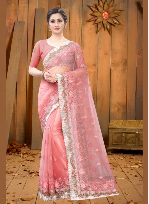 Pink Embroidered Sangeet Contemporary Saree