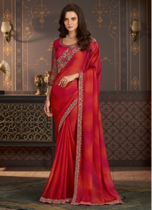 Pink Embroidered Shaded Saree