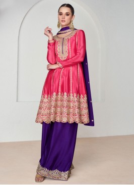 Pink Embroidered Silk Readymade Salwar Suit