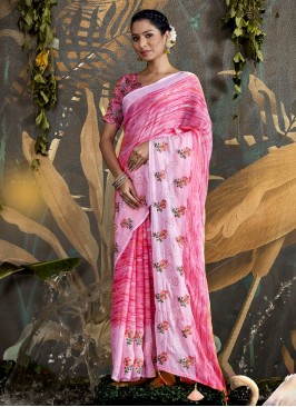 Pink Embroidered Trendy Saree