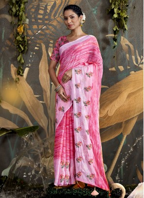 Pink Embroidered Trendy Saree
